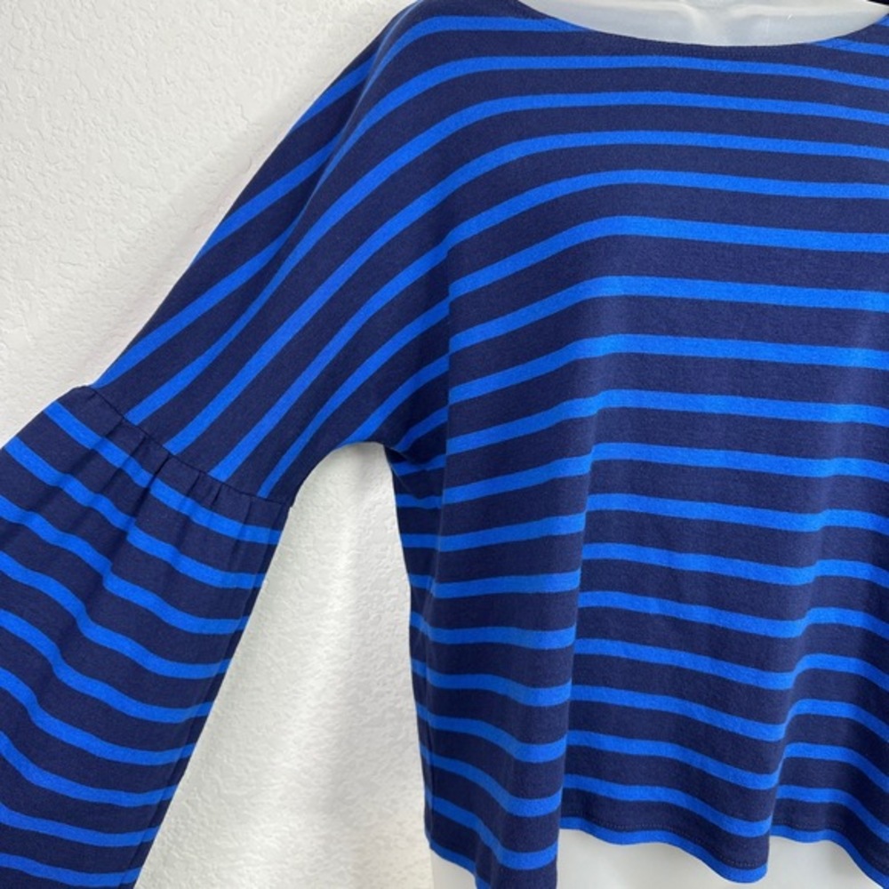 J.Crew Shirt Women Large Blue Striped Bell Sleeve Casual Preppy Coastal Nautical - Picture 5 of 8